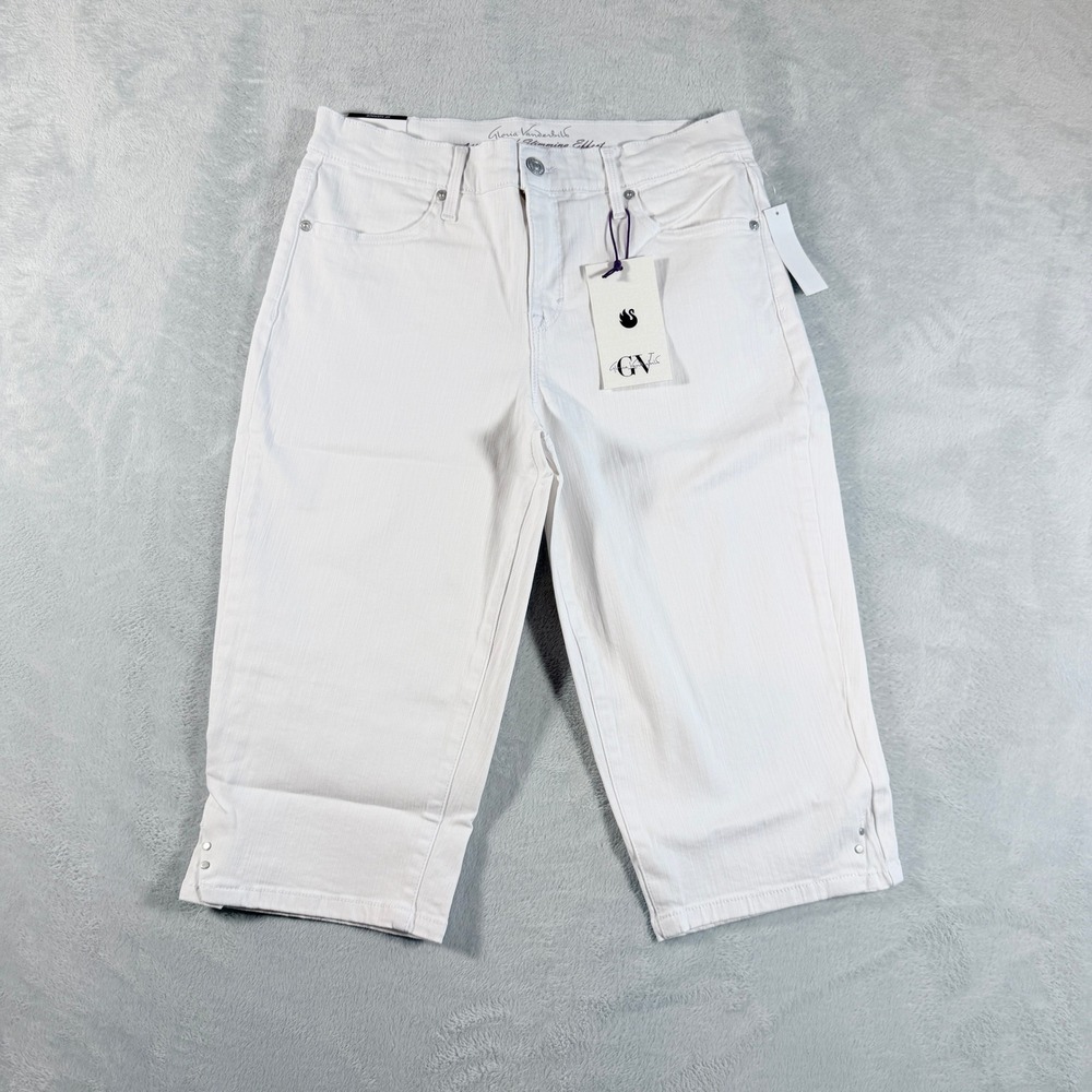 Gloria Vanderbilt Amanda Skimmer Crop Pants White Rhinestone Hem 10 NWT